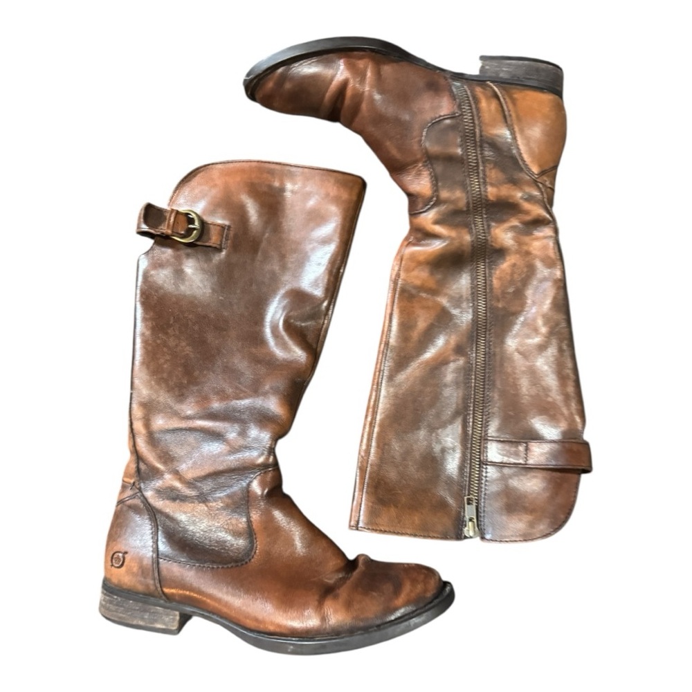 Born Rich Dark Brown Distressed Leather Riding Boots - Size 7.5
